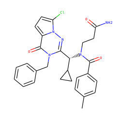 Cc1ccc(C(=O)N(CCC(N)=O)[C@@H](c2nn3c(Cl)ccc3c(=O)n2Cc2ccccc2)C2CC2)cc1 ZINC000036184695