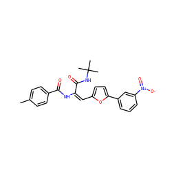 Cc1ccc(C(=O)N/C(=C/c2ccc(-c3cccc([N+](=O)[O-])c3)o2)C(=O)NC(C)(C)C)cc1 ZINC000001826707