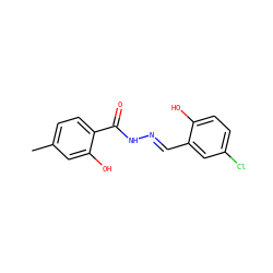 Cc1ccc(C(=O)N/N=C/c2cc(Cl)ccc2O)c(O)c1 ZINC000098082601