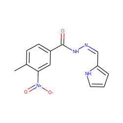 Cc1ccc(C(=O)N/N=C\c2ccc[nH]2)cc1[N+](=O)[O-] ZINC000073368867
