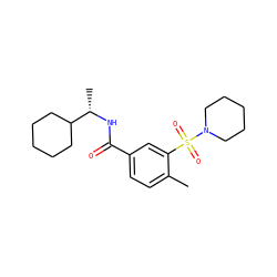 Cc1ccc(C(=O)N[C@@H](C)C2CCCCC2)cc1S(=O)(=O)N1CCCCC1 ZINC000029037976