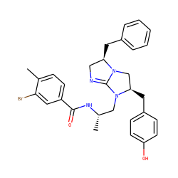 Cc1ccc(C(=O)N[C@@H](C)CN2C3=NC[C@@H](Cc4ccccc4)N3C[C@H]2Cc2ccc(O)cc2)cc1Br ZINC000017376959