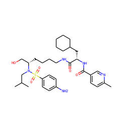 Cc1ccc(C(=O)N[C@@H](CC2CCCCC2)C(=O)NCCCC[C@@H](CO)N(CC(C)C)S(=O)(=O)c2ccc(N)cc2)cn1 ZINC000137663712