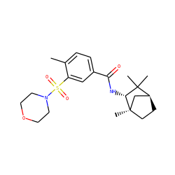 Cc1ccc(C(=O)N[C@@H]2C(C)(C)[C@H]3CC[C@]2(C)C3)cc1S(=O)(=O)N1CCOCC1 ZINC000029045663
