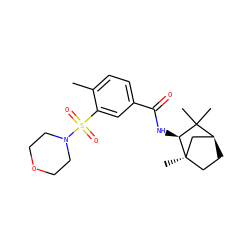 Cc1ccc(C(=O)N[C@H]2C(C)(C)[C@H]3CC[C@]2(C)C3)cc1S(=O)(=O)N1CCOCC1 ZINC000029045384