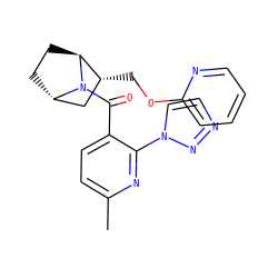 Cc1ccc(C(=O)N2[C@H]3CC[C@H]2[C@H](COc2ccccn2)C3)c(-n2ccnn2)n1 ZINC000226051236