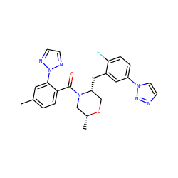 Cc1ccc(C(=O)N2C[C@@H](C)OC[C@H]2Cc2cc(-n3ccnn3)ccc2F)c(-n2nccn2)c1 ZINC000222056241