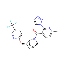 Cc1ccc(C(=O)N2C[C@H]3C[C@@H](Oc4ccc(C(F)(F)F)cn4)[C@H]2C3)c(-n2ccnn2)n1 ZINC000221913822