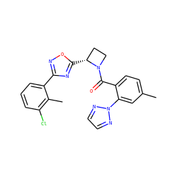 Cc1ccc(C(=O)N2CC[C@H]2c2nc(-c3cccc(Cl)c3C)no2)c(-n2nccn2)c1 ZINC000218042051