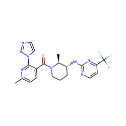 Cc1ccc(C(=O)N2CCC[C@@H](Nc3nccc(C(F)(F)F)n3)[C@@H]2C)c(-n2ccnn2)n1 ZINC000220737098