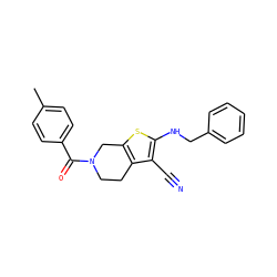 Cc1ccc(C(=O)N2CCc3c(sc(NCc4ccccc4)c3C#N)C2)cc1 ZINC000299864717