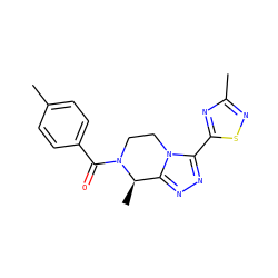 Cc1ccc(C(=O)N2CCn3c(-c4nc(C)ns4)nnc3[C@H]2C)cc1 ZINC000218887337
