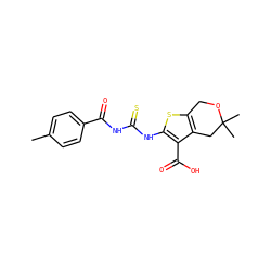 Cc1ccc(C(=O)NC(=S)Nc2sc3c(c2C(=O)O)CC(C)(C)OC3)cc1 ZINC000199132851