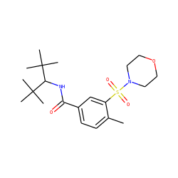 Cc1ccc(C(=O)NC(C(C)(C)C)C(C)(C)C)cc1S(=O)(=O)N1CCOCC1 ZINC000029045517