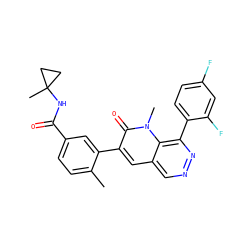 Cc1ccc(C(=O)NC2(C)CC2)cc1-c1cc2cnnc(-c3ccc(F)cc3F)c2n(C)c1=O ZINC000064416909