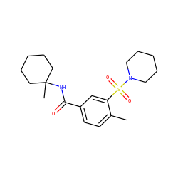 Cc1ccc(C(=O)NC2(C)CCCCC2)cc1S(=O)(=O)N1CCCCC1 ZINC000029037974