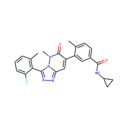 Cc1ccc(C(=O)NC2CC2)cc1-c1cc2nnc(-c3c(C)cccc3F)n2n(C)c1=O ZINC000082155984