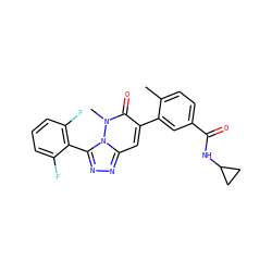 Cc1ccc(C(=O)NC2CC2)cc1-c1cc2nnc(-c3c(F)cccc3F)n2n(C)c1=O ZINC000073197714