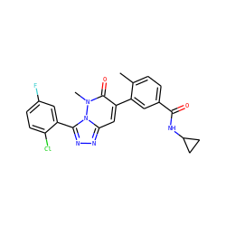 Cc1ccc(C(=O)NC2CC2)cc1-c1cc2nnc(-c3cc(F)ccc3Cl)n2n(C)c1=O ZINC000073198082
