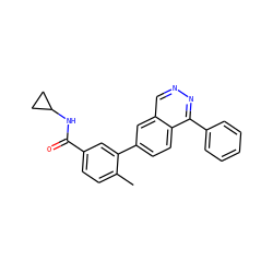 Cc1ccc(C(=O)NC2CC2)cc1-c1ccc2c(-c3ccccc3)nncc2c1 ZINC000036475503