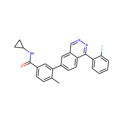 Cc1ccc(C(=O)NC2CC2)cc1-c1ccc2c(-c3ccccc3F)nncc2c1 ZINC000036475459