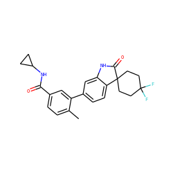 Cc1ccc(C(=O)NC2CC2)cc1-c1ccc2c(c1)NC(=O)C21CCC(F)(F)CC1 ZINC000072181291