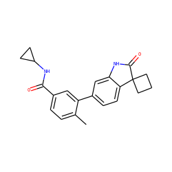 Cc1ccc(C(=O)NC2CC2)cc1-c1ccc2c(c1)NC(=O)C21CCC1 ZINC000072111311