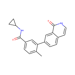 Cc1ccc(C(=O)NC2CC2)cc1-c1ccc2cc[nH]c(=O)c2c1 ZINC000040973899