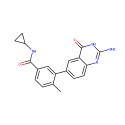 Cc1ccc(C(=O)NC2CC2)cc1-c1ccc2nc(N)[nH]c(=O)c2c1 ZINC000040974261