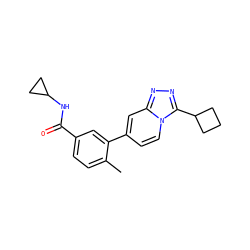 Cc1ccc(C(=O)NC2CC2)cc1-c1ccn2c(C3CCC3)nnc2c1 ZINC000084730758