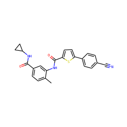 Cc1ccc(C(=O)NC2CC2)cc1NC(=O)c1ccc(-c2ccc(C#N)cc2)s1 ZINC000096927953