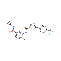 Cc1ccc(C(=O)NC2CC2)cc1NC(=O)c1ccc(-c2ccc(C(F)(F)F)cc2)s1 ZINC000096927948