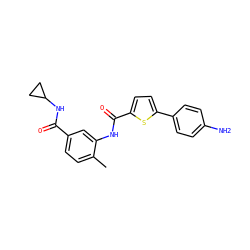 Cc1ccc(C(=O)NC2CC2)cc1NC(=O)c1ccc(-c2ccc(N)cc2)s1 ZINC000096927951