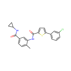 Cc1ccc(C(=O)NC2CC2)cc1NC(=O)c1ccc(-c2cccc(Cl)c2)s1 ZINC000096927947