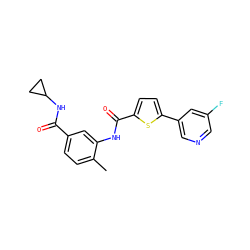 Cc1ccc(C(=O)NC2CC2)cc1NC(=O)c1ccc(-c2cncc(F)c2)s1 ZINC000096927962