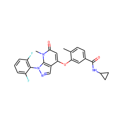 Cc1ccc(C(=O)NC2CC2)cc1Oc1cc(=O)n(C)c2c1cnn2-c1c(F)cccc1F ZINC000043119950