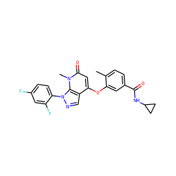 Cc1ccc(C(=O)NC2CC2)cc1Oc1cc(=O)n(C)c2c1cnn2-c1ccc(F)cc1F ZINC000043022802