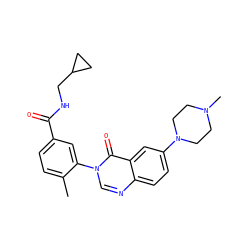 Cc1ccc(C(=O)NCC2CC2)cc1-n1cnc2ccc(N3CCN(C)CC3)cc2c1=O ZINC000084670936
