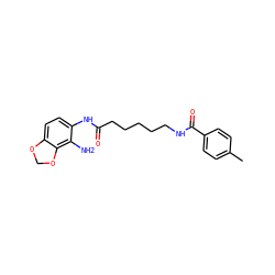 Cc1ccc(C(=O)NCCCCCC(=O)Nc2ccc3c(c2N)OCO3)cc1 ZINC000117584078