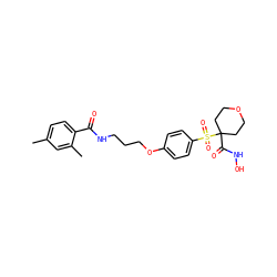 Cc1ccc(C(=O)NCCCOc2ccc(S(=O)(=O)C3(C(=O)NO)CCOCC3)cc2)c(C)c1 ZINC000071341057