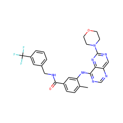 Cc1ccc(C(=O)NCc2cccc(C(F)(F)F)c2)cc1Nc1ncnc2cnc(N3CCOCC3)nc12 ZINC000148244460