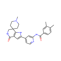 Cc1ccc(C(=O)Nc2cc(-c3cc4c([nH]3)C3(CCN(C)CC3)CNC4=O)ccn2)cc1C ZINC000082157981
