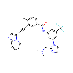 Cc1ccc(C(=O)Nc2cc(-n3ccnc3CN(C)C)cc(C(F)(F)F)c2)cc1C#Cc1cnc2ccccn12 ZINC000053276576