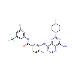 Cc1ccc(C(=O)Nc2cc(Br)cc(C(F)(F)F)c2)cc1Nc1ncnc2c(N)nc(N3CCN(C)CC3)nc12 ZINC000140566139