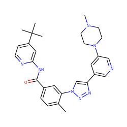 Cc1ccc(C(=O)Nc2cc(C(C)(C)C)ccn2)cc1-n1cc(-c2cncc(N3CCN(C)CC3)c2)nn1 ZINC000199365388