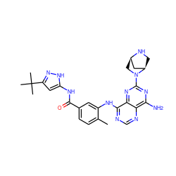 Cc1ccc(C(=O)Nc2cc(C(C)(C)C)n[nH]2)cc1Nc1ncnc2c(N)nc(N3C[C@@H]4C[C@H]3CN4)nc12 ZINC000148050431
