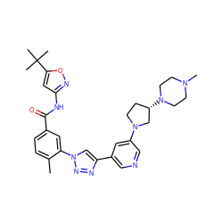 Cc1ccc(C(=O)Nc2cc(C(C)(C)C)on2)cc1-n1cc(-c2cncc(N3CC[C@H](N4CCN(C)CC4)C3)c2)nn1 ZINC000199381162