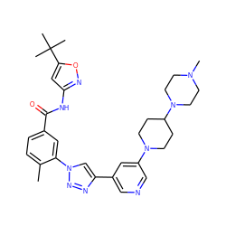 Cc1ccc(C(=O)Nc2cc(C(C)(C)C)on2)cc1-n1cc(-c2cncc(N3CCC(N4CCN(C)CC4)CC3)c2)nn1 ZINC000199381201