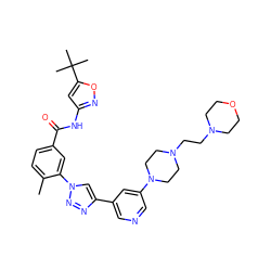 Cc1ccc(C(=O)Nc2cc(C(C)(C)C)on2)cc1-n1cc(-c2cncc(N3CCN(CCN4CCOCC4)CC3)c2)nn1 ZINC000199368456