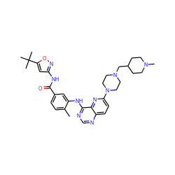 Cc1ccc(C(=O)Nc2cc(C(C)(C)C)on2)cc1Nc1ncnc2ccc(N3CCN(CC4CCN(C)CC4)CC3)nc12 ZINC000096175724